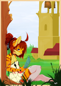Synn chilling by a tree by SynnfulTiger