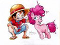 My Little One Piece - Kid Luffy and Filly Pinkie Pie by IrieMangaStudios74