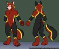 JakFire ref sheet by Rarakie, colored by me by CashewLou