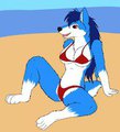 Gift: Rikku On the beach~ by wolfforhire