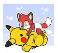 Foxy and his big Pikachu plush by abdl86