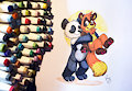 Panda and Tanuki by pandapaco