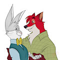 English Bunny and American Fox by hyenafur