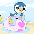 Piplup at the beach by BoredomWithFriends