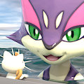 Meowth and the giant Purrloin from the ocean by kuby64