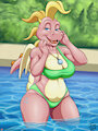 Cassie in the Pool by TriasTheDinoArtist