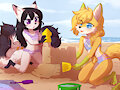 GameFox of the Beach #02 Building a sandcastle with lil sis