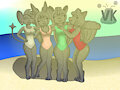 Four girls at the beach (Stone) by Volcano