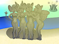 Four girls at the beach (Stone Swimsuit) by Volcano