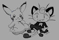 Team Rocket Meowth x Pikachu sketch by KAZOKO